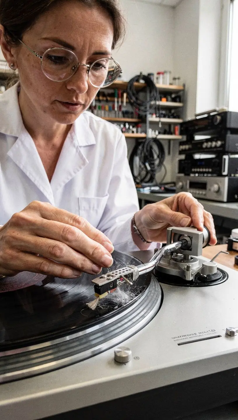 Vintage analog sound systems and vinyl players.